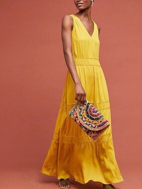 Anthropologie Dolan Yellow V-Neck Maxi Dress